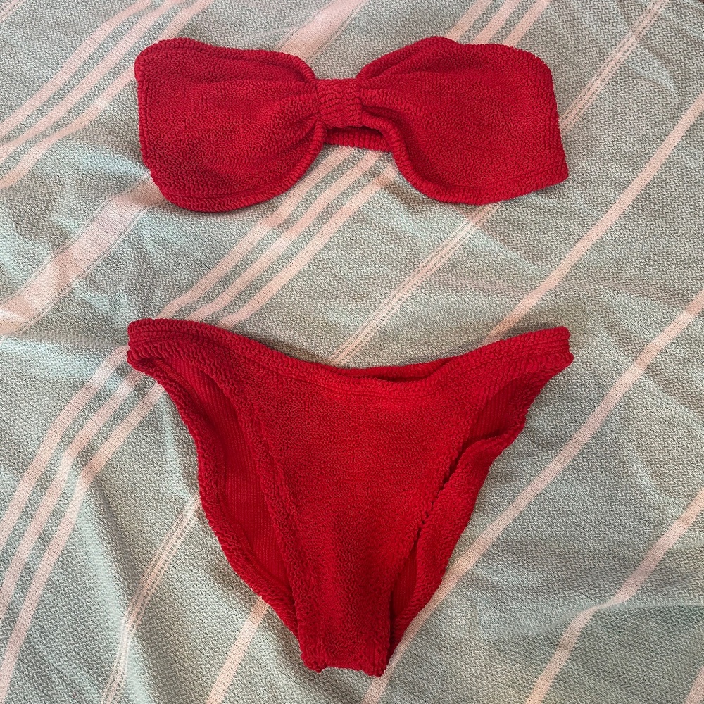 Hunza G Red Bandeau Bikini Set